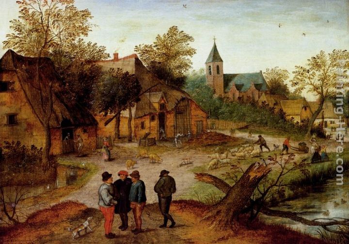 Pieter the Younger Brueghel A Village Landscape With Farmers